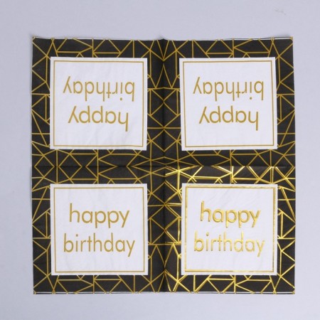 Paper napkins "Happy birthday", 33 × 33 cm, set 12 pieces, black-1