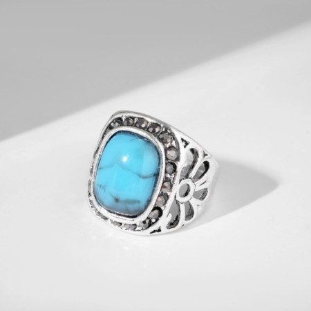 Ring "turquoise world" oval, black and blue color in black silver, dimensionless-1