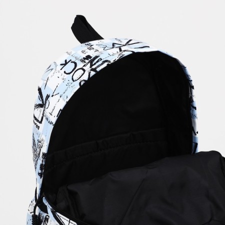 A backpack with a zipper, 3 outer pockets, blue/white color-3