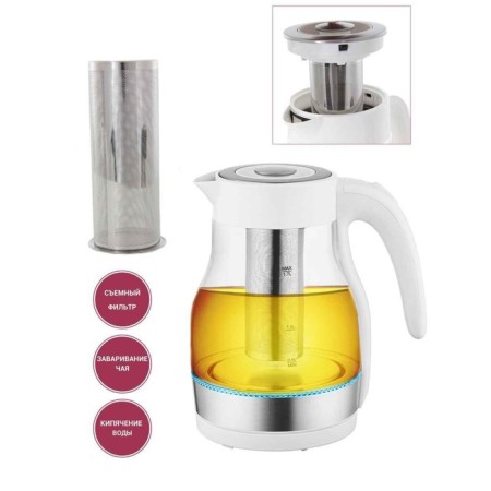 Electric kettle Pioneer KE802G, glass, 2200 watts, 1.7 l, white-1