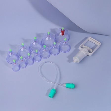 A set of vacuum can for massage, 12 pcs, blue/transparent color-1
