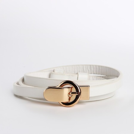 Women's belt, width 1 cm, metal buckle, white color