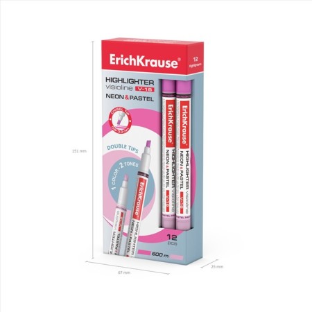 Erichkrause Visioline V-16 Neon+Pastel, 0.6-3.3 mm, bilateral, water-based ink, pink, pink-2