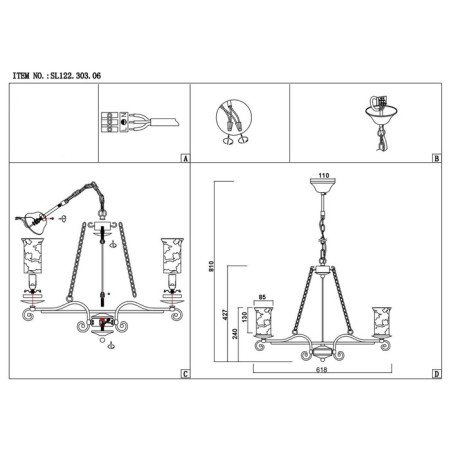 Suspended EVOLUCE lamp. SL122.303.06. Ancora. 6x60 watts, E14, 65x65x47 cm, brown color-3