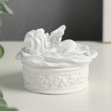 Polystone box white angel on a flower 6*8*8.5 cm mix-3