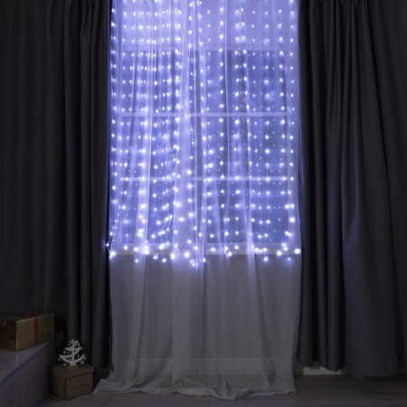 Smart garland "Curtain" 2 × 2 m Rosa, IP20, silver thread, 400 LED, application, glow RGB, USB