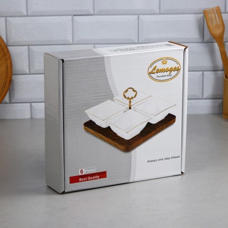 NEGIN MENAZHNIK, 4 pcs: 300 ml, wooden base, porcelain, Iran-6