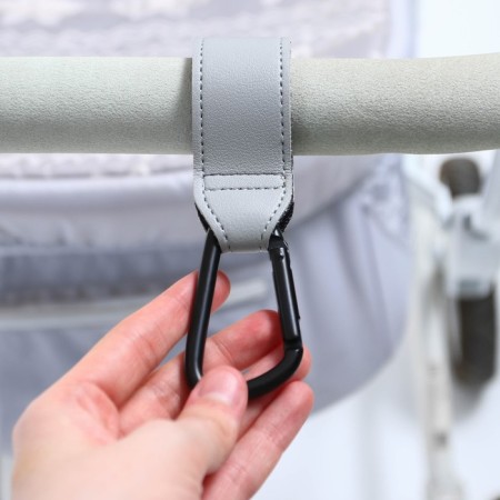 Carabiner for bags for a stroller, for Velcro, eco -leather, gray color-7