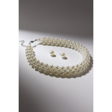 Set 2 objects: earrings, necklace "Giselle" solid thread, white color, 42 cm-1