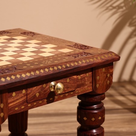 Chess table 37x37x40 cm, with figures, wood of shisham-4