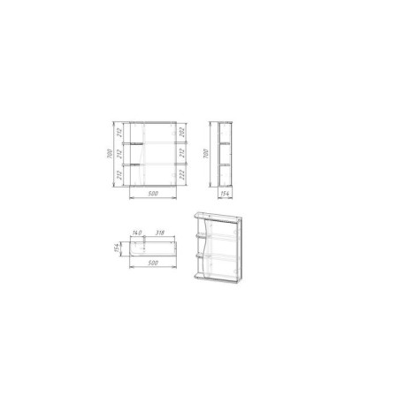 Bathroom mirror "Tura 5001", with three shelves, 50 x 15.4 x 70 cm-2