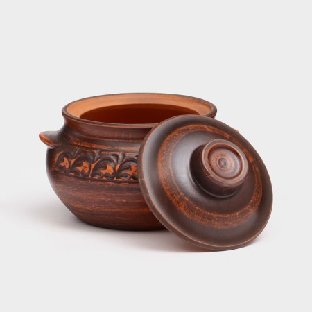 A baking pot with a lid "Loli", decor, red clay, 0.6 l, mix-1