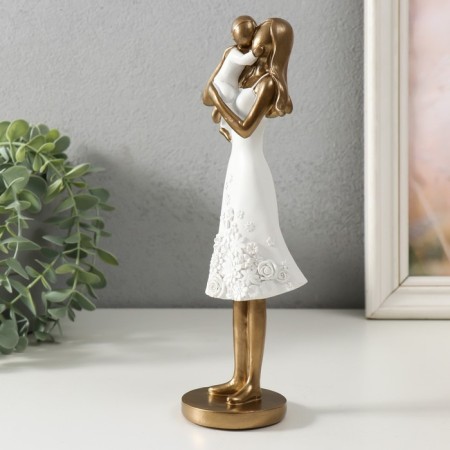 Polystone souvenir "Mom with a child, a white dress with flowers" 8x7.5x23.5 cm-3
