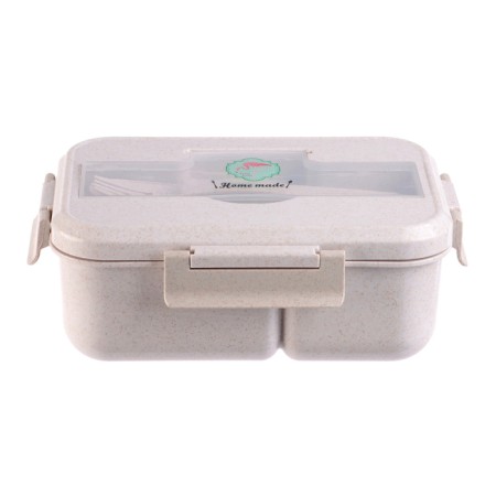Lunch box with compartments for food, food container, 1.1 l, 21.5 x 7.6 x 15 cm, beige