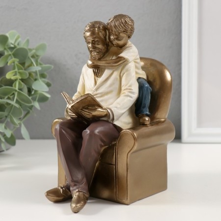 Polystone souvenir "Cozy evening with a grandfather behind the book" 13x10.5x16.5 cm-3