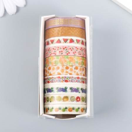 Glue tape Paper "Fruit" set 10 pcs width. 0.8 cm dl. 2 m 8.5x4x1 cm-4
