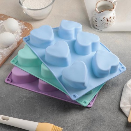Baking uniform “Heart”, silicone, 26.5 × 18 cm, 6 cells, color mix-6