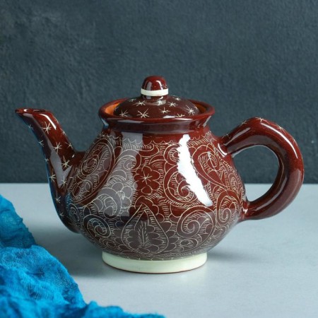 Set of Tea Rishtan Ceramics "Patterns", 9 objects, (kettle 0.8 l, Piales 0.3 l)-8