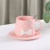 Tea couple ceramic with a spoon "Bow", 2 items: a mug 350 ml, a saucer d = 15 cm, pink color
