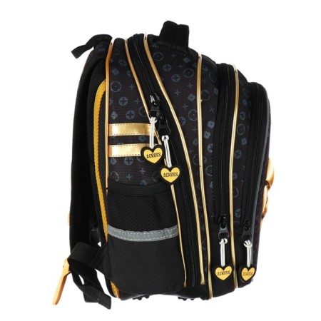 School backpack 40x33x15cm, ergonomic back, Across 410, black/gold-3
