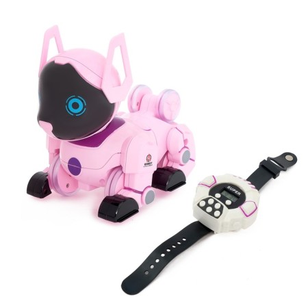 Robot Dog "Pappy", with programming, on the control panel, interactive: sound, light, on the battery, pink