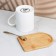 Ceramic mug on a wooden stand “Enjoy the moment”, 330 ml, with a spoon, white color