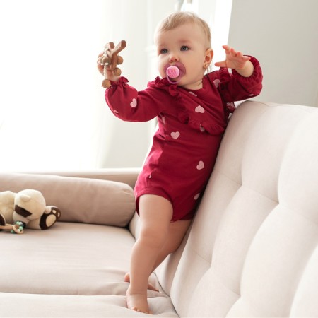 Body baby with minku ruffles, red color, height 74-80 cm-8