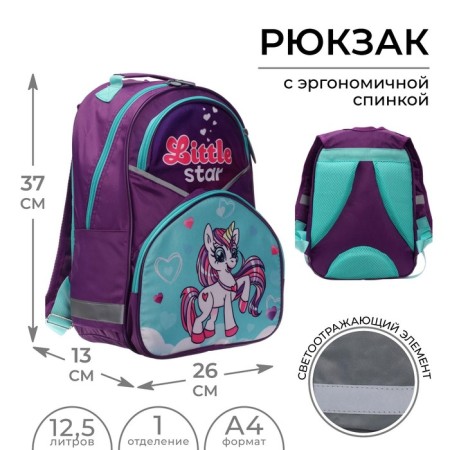 School backpack, 37 x 26 x 13 cm, ergonomic back, Calligrata Academy of Sciences "Unicorn"