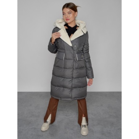 Coat insulated winter female, size 52, dark gray color-7