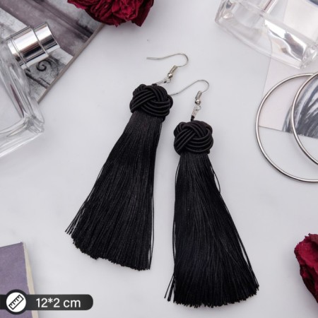 Earrings "Brushes" romance, black color in silver, brush length 9 cm