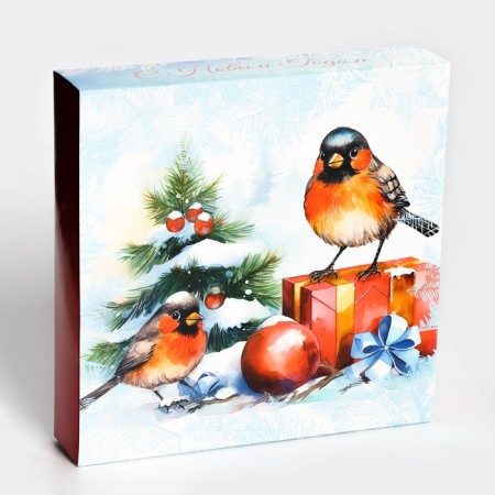 New Year. Box under 16 sweets "bullfinch", 17.7x17.7x3.8 cm, confectionery packaging-2