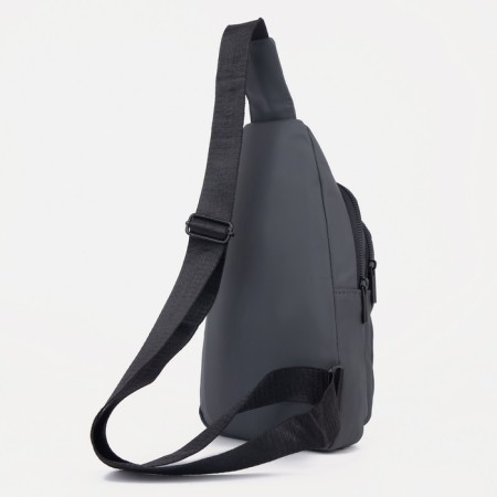 Male sling bag from textiles, headphone opening, gray color-1