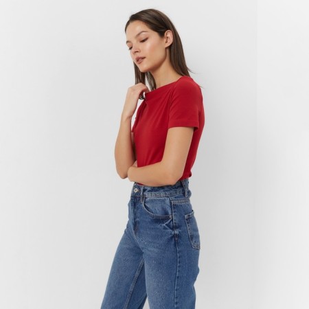 Women's T-shirt with a neckline Minaku Slim Fit: Red color, pr 42-5
