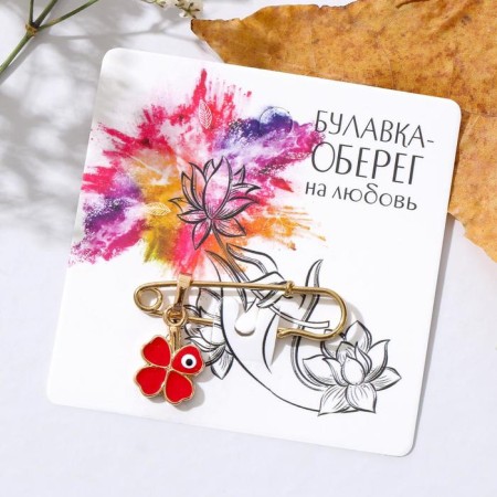 Clover-shaped pins with an eye, 3.5cm, red color in gold-1