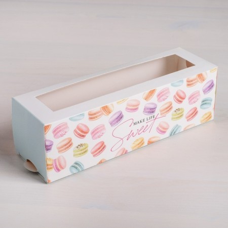 Makarun box, confectionery packaging "Make Life Sweet", 18 x 5.5 x 5.5 cm