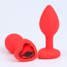 Anal traffic jam-hoods, with a crystal heart, Soft silicone, 28 x 75 mm, red