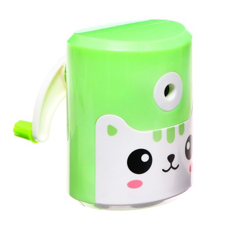 Mechanical sharpener with container, green cat