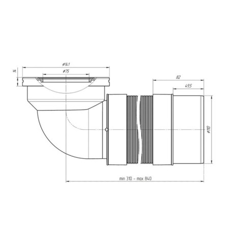 Гофра для унитаза "АНИ Пласт" K722R, d=115 мм, 90°, L=310-840 мм-3