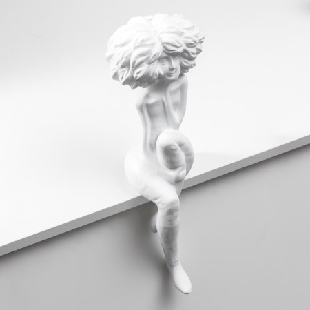 Polystone souvenir "Girl with a lush hairstyle, thoughtful" white 40x12x13.5 cm-2
