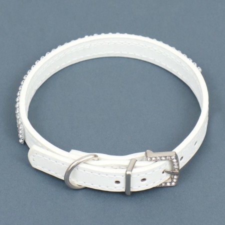 A collar with rows of 4 rows and rhinestones on a buckle, 38 x 1.5 cm, Osh 26-33, white-1