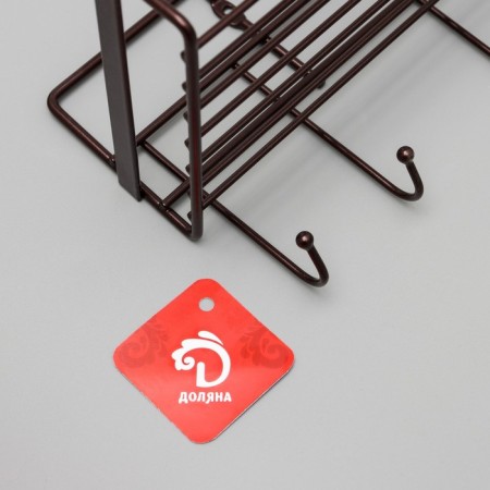 Household shelf with hooks of a share, 40.4 × 13.3 × 12.5 cm, brown color-4