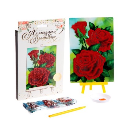 Diamond mosaic with partial filling on the stand “Rose”, 13 x 19 cm, cardboard-1