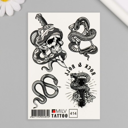 Tattoo on the body "Snake, skull, dagger" 10x15 cm