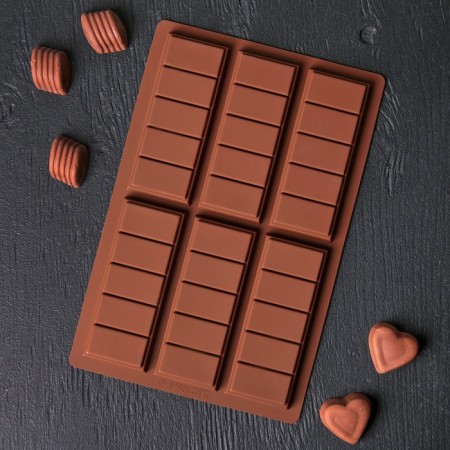 Chocolate form "Tiles", silicone, 26 × 17 × 1.5 cm, 6 cells (11.3 × 4.4 cm), brown color-1