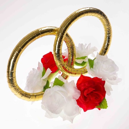 Rings with flowers, small, white-red-1