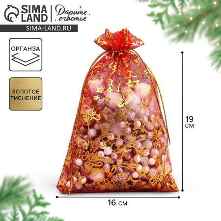 Bag Gift Organza "New Year's toys", 16 x 24 cm +/- 1.5 cm, New Year-2