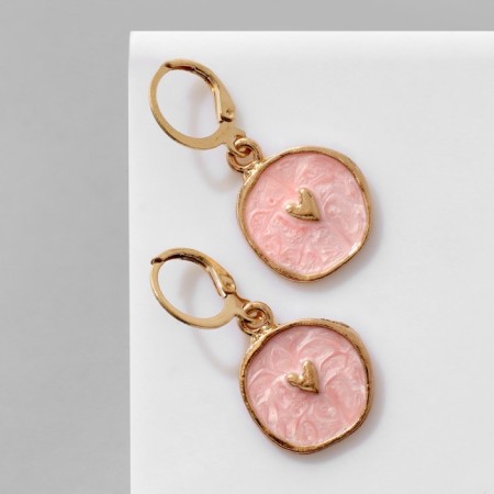 Earms enamel "Art" heart, pink color in gold-1