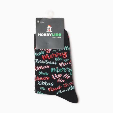 Socks men's New Year's inscriptions, black color, size 39-44-2
