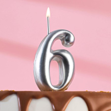 Candle for the cake number "Silver", 5.5 cm, number "6"