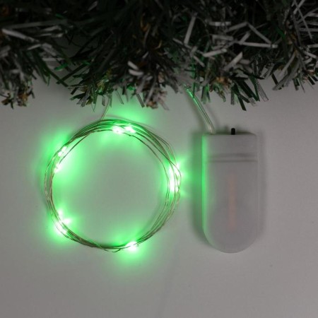 Garland "thread" 1 m dew, ip20, silver thread, 10 LED, green glow, CR2032x2